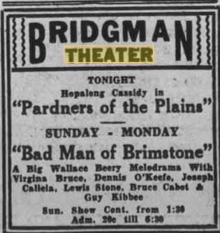 Bridgman Theatre - 09 Apr 1938 Ad (newer photo)
